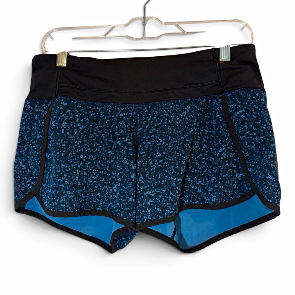 Lululemon Run Speed Shorts 6 Floral Sport Tranquil Blue Multi Black 3" Lined